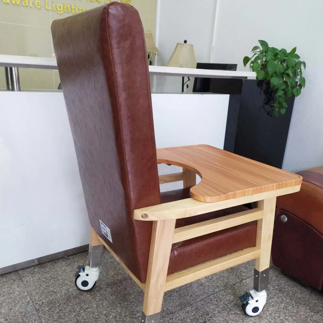
Convenient Feeding Solid Wood High Back Dining High Chair With Tray 4 foot with brake wheel For The aged In Nursing Home 