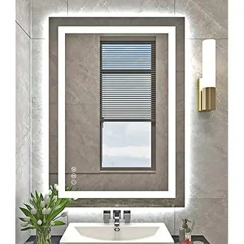 Smart Bathroom Mirror with Color Toilet Seatn Bath Mirrors with LED Bluetooth Cosmetic Silver GM Modern Rectangle Wall Hanging