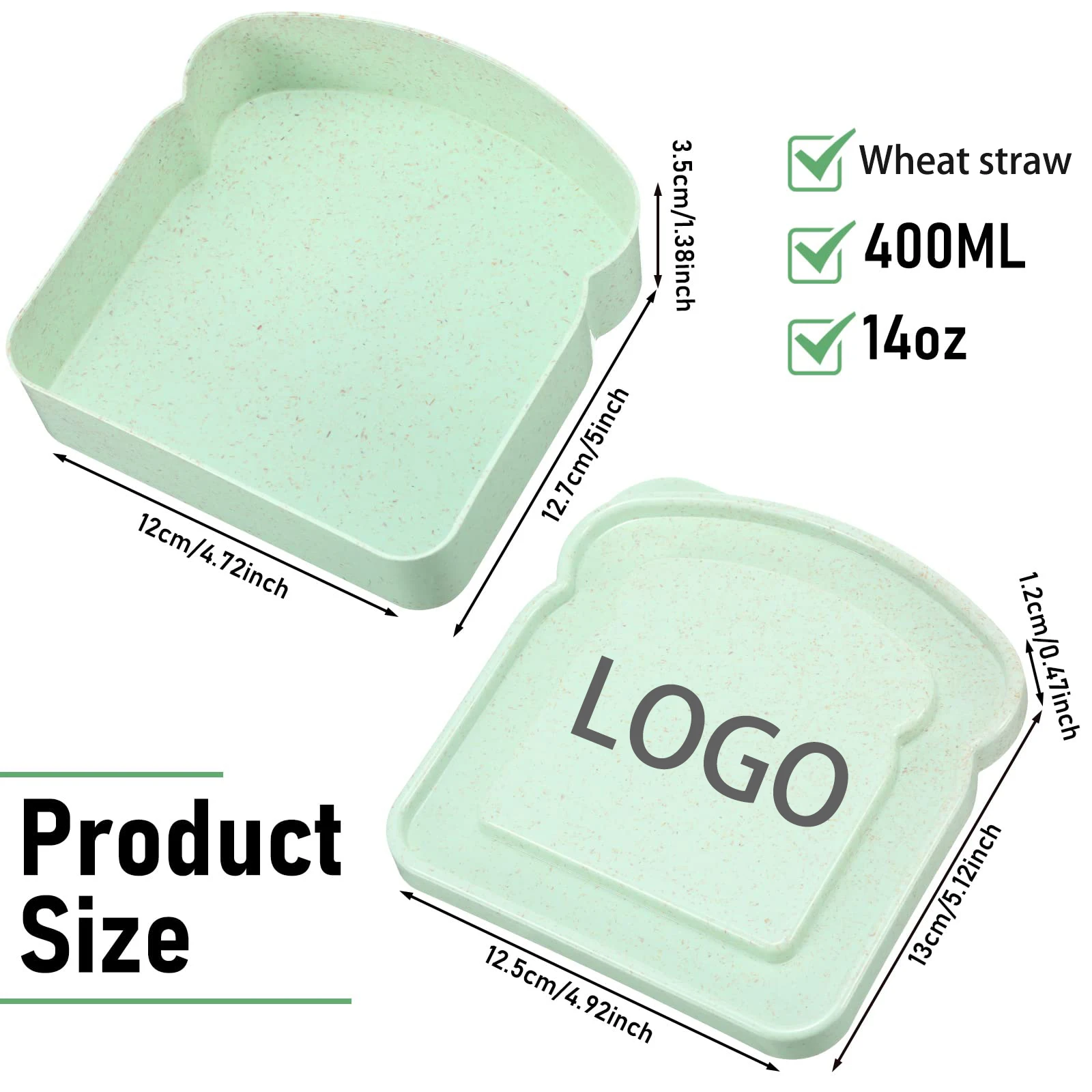 Microwave Safe Wheat Straw 14oz Sandwich Containers Sandwich Box Food Storage Toast Shape for Lunch Boxes for Kids Adult