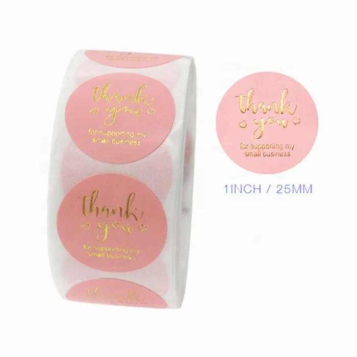 THANK YOU Round Sticker Hot Stamp Gold Foil White Coated Paper Adhesive Sticker in Roll Format for Sealing