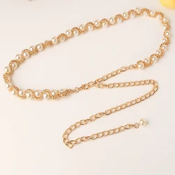 New Ladies Metal Waist Chain Fashion Elegant Versatile Pearl Aluminum Chain Clothing With Belt