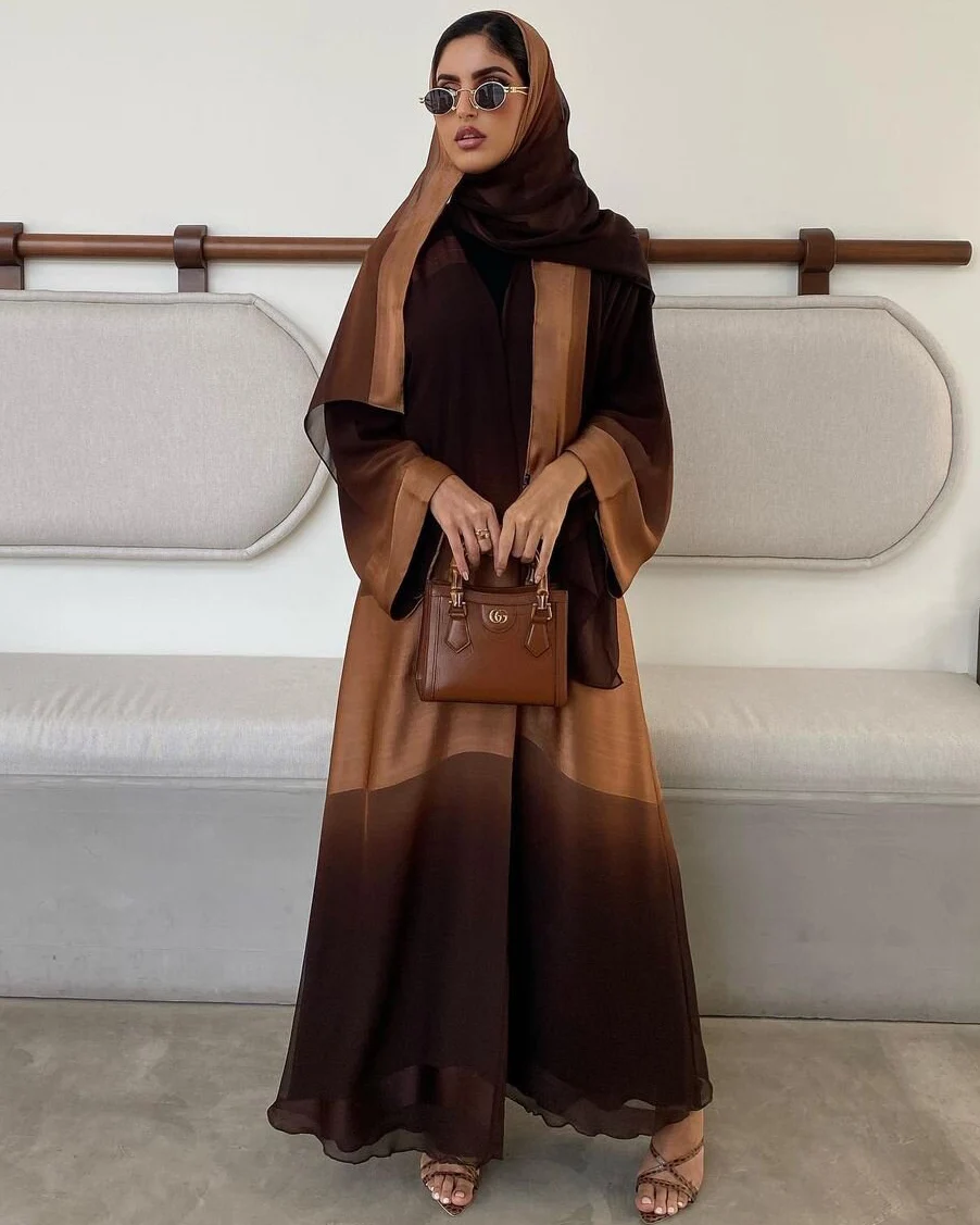 Производитель Abaya стильный коричневый дизайн abaya исламский мусульманский Ombre Градиент для женщин