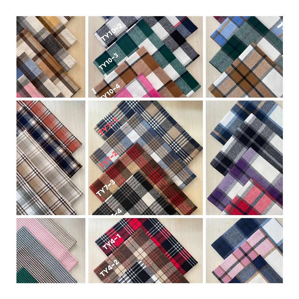 250gsm heavy Woven yarn dyed flannel polyester Cotton check plaid fabric CVC Yarn dyed fabric for coat