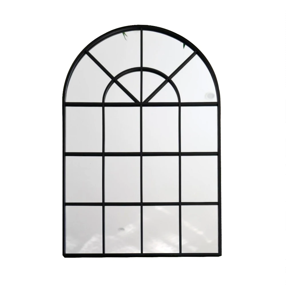 Luxurious Black Gold Iron Frame Arched Window European Style Mirror For Home hotel decoration