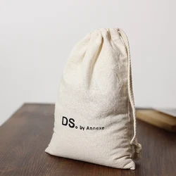 Fashion High Quality Reusable Drawstring Eco Cotton Flax Linen single drawstring  With Logo