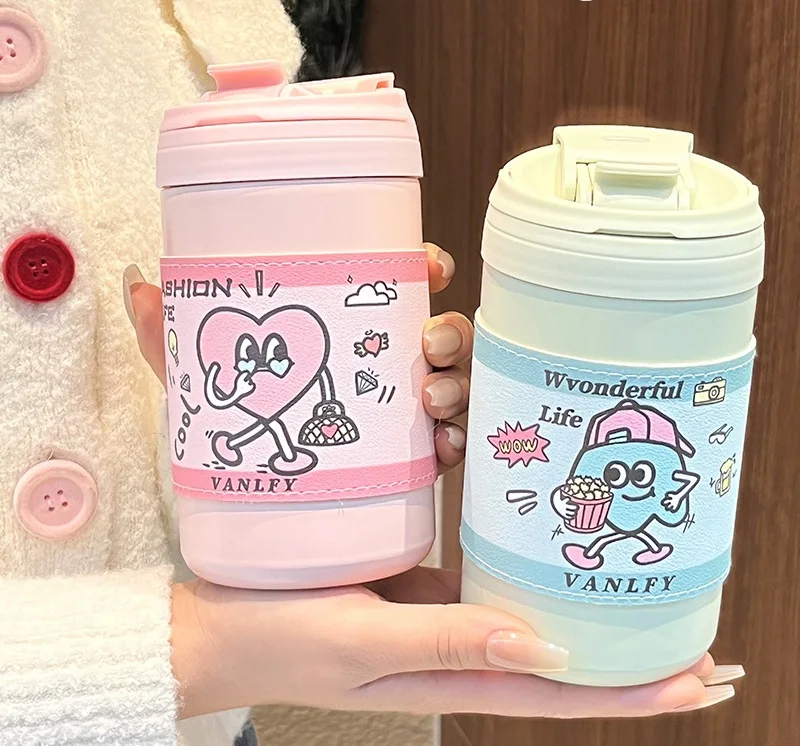 High Appearance Level 500ml 316 Stainless Steel Thermos Bottle Cartoon Insulated Water Bottle With Straw sleeve