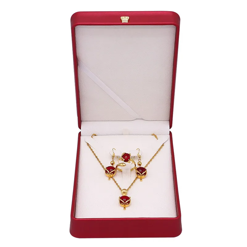Factory Custom red color luxury jewelry gift Box packaging with Jewellery high grade PU leather Wholesale