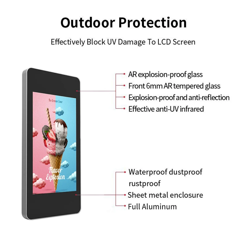 43 49 55 65 inch IP65 waterproof 2500 nits media player lcd screen 4k outdoor display digital signage