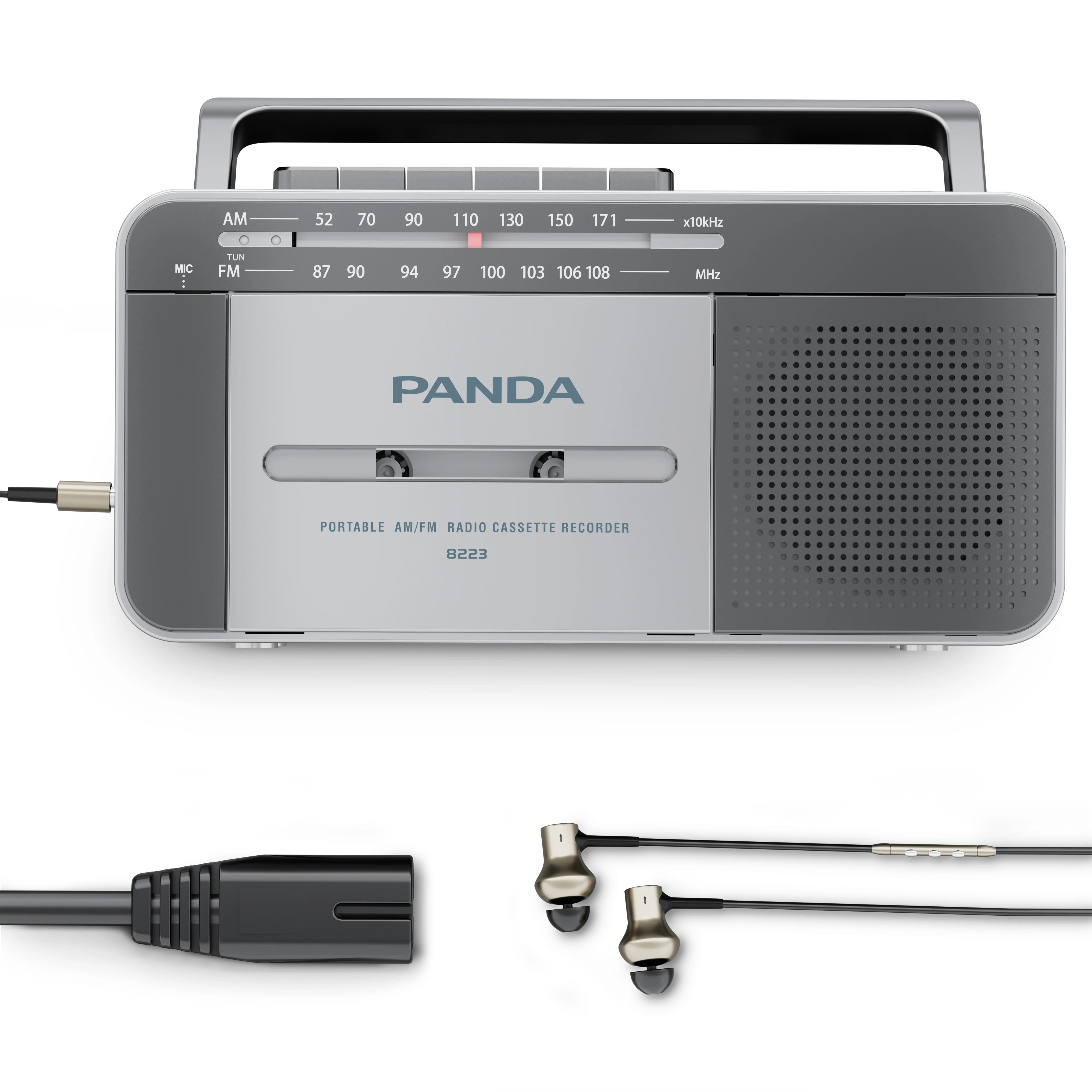 Panda 8223 Retro Boombox Cassette Player AC Powered or Battery Operated Stereo AM/FM Radio with Big Speaker and Earphone Jack