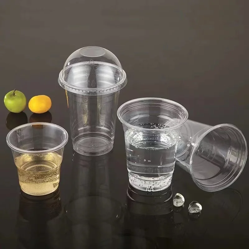 Custom Logo 12 24oz PP PET Transparent Plastic Cups with Lid Disposable Beverage Packaging for Milk Tea Wine
