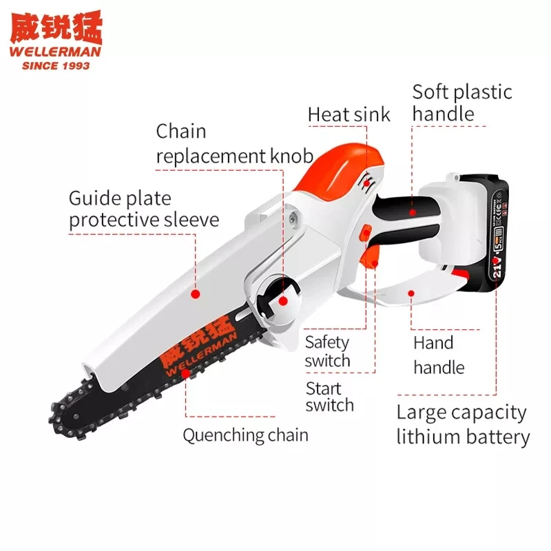 21V Electric Chain Saw Cordless Motor 4 Inch Lithium Battery Chainsaw