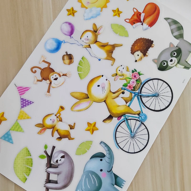 Good Quality cute animals bicycle decorative kids room wall stickers