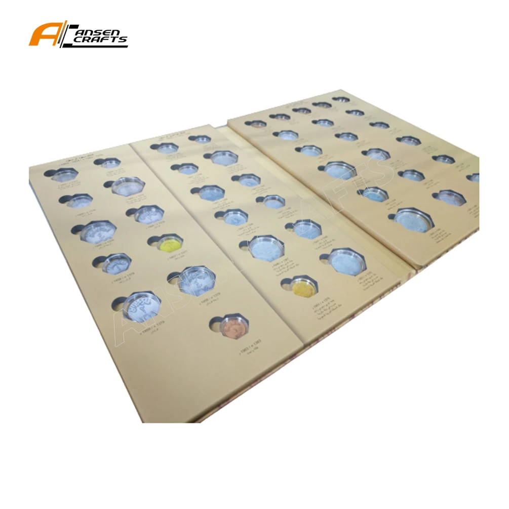 High Quality Hotsales  Customized Three-piece Coin Map With Hook and Loop Fastener Album with capsule