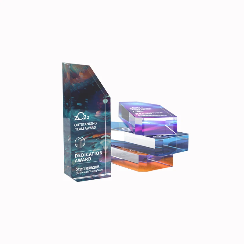 Custom Colored Crystal Glass Trophy Team Honor Souvenir Gift full color printing optical 3d photo frame award crystal trophy