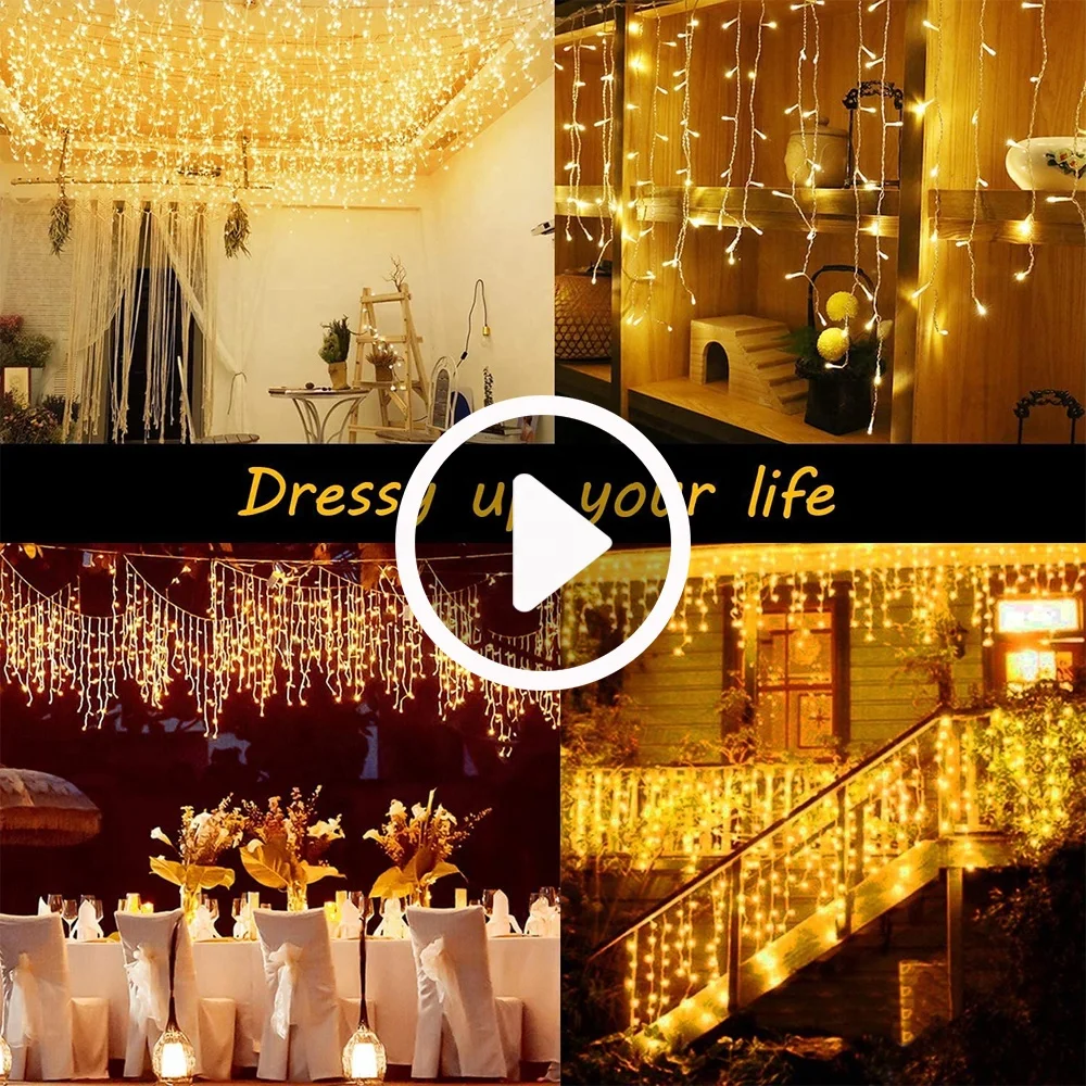 Waterproof Christmas Lights Garland Curtain Light 5m 4m 96 LED Drop Window Fairy Icicle Led String Light Decorative Decor,