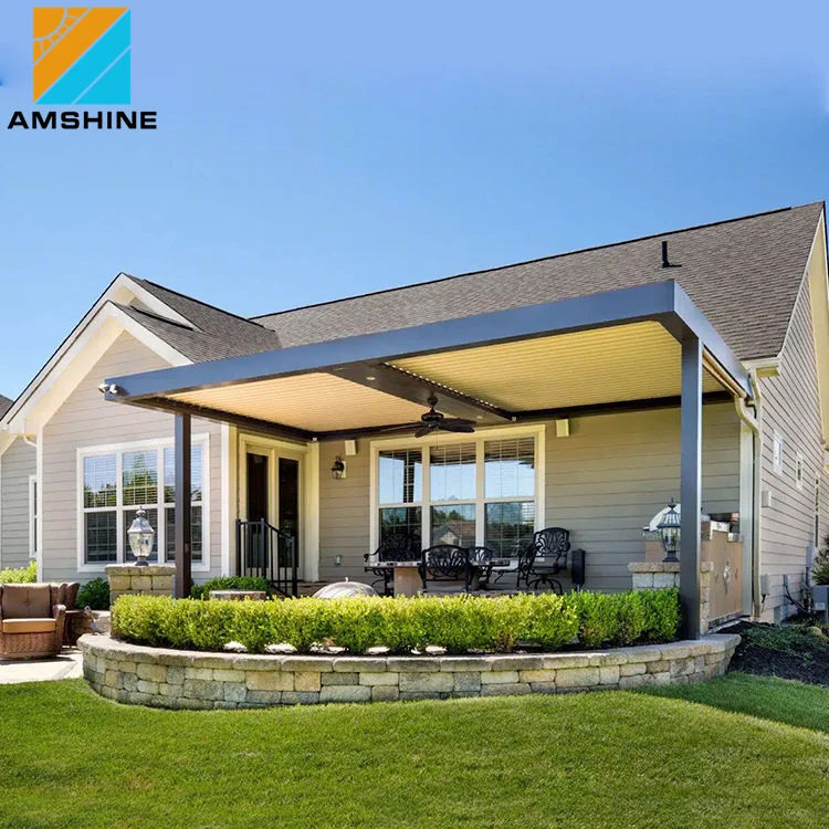 Modern Bioclimatic Outdoor Aluminum Pergola Gazebo & Pavilion Waterproof Motorized Adjustable Louvered Roof With LED RGB Lights