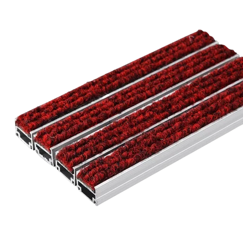 Recessed commercial dirt trap aluminum entrance floor mat with carpet stripes insert