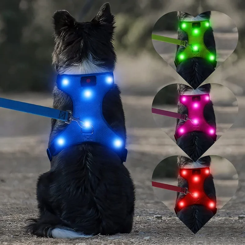 USB Rechargeable Reflective Dog Vest No Pull Led Dog Harness