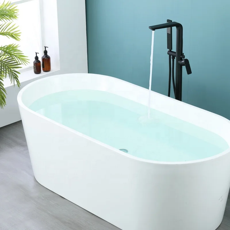 Jiangmen Modern Brass Freestanding Bathtub Faucet Brushed Gold Stand Faucet with Hand Sprayer Soft Water Floor Mount Tub Filter