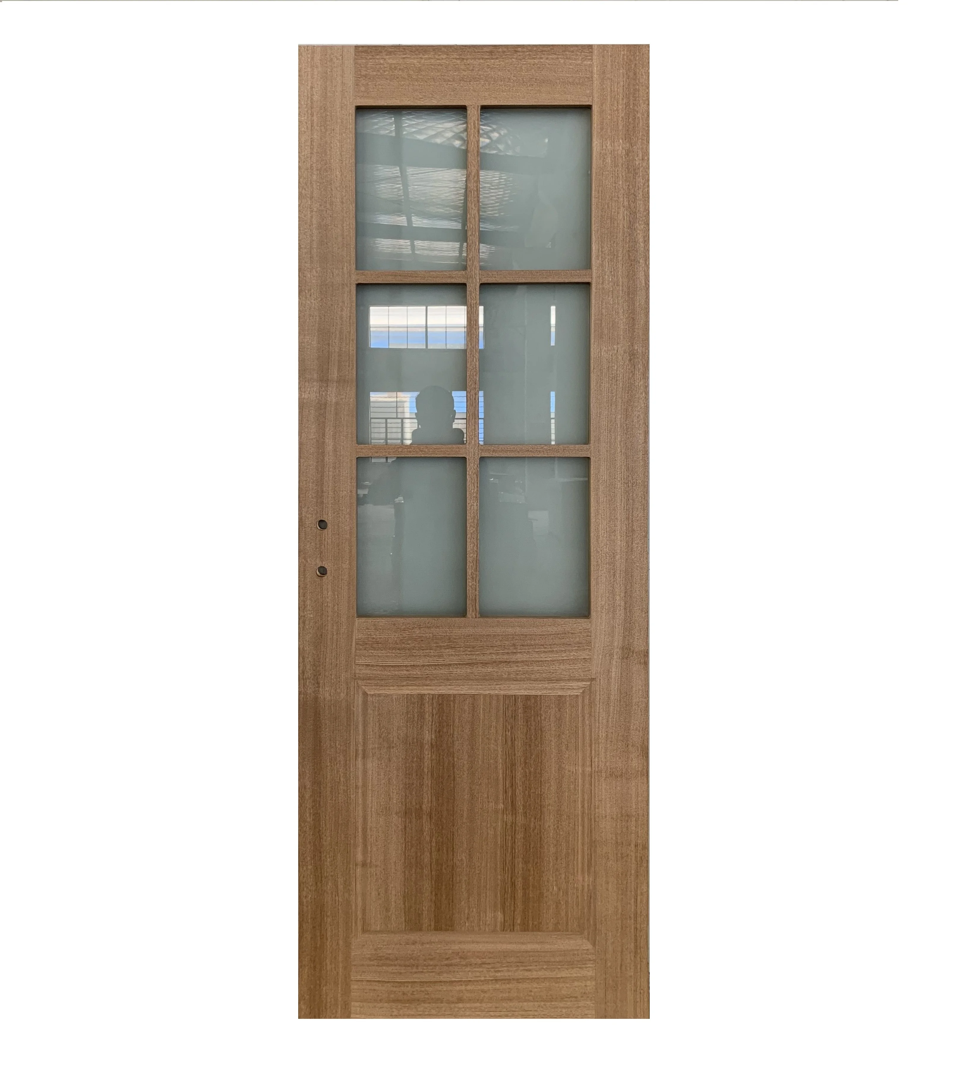 Indoor swing half glass wooden door design for toilet