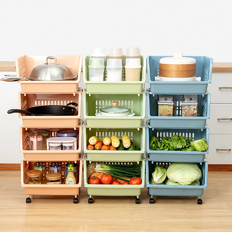 Basket Utility Cart Detachable Floor-Standing Vegetables Fruit Kitchen Storage Rack Corner Rack Plastic Storage Shelf Rack
