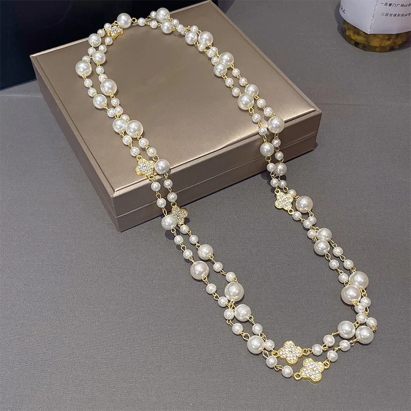 Wholesale White Pearl Cross  Freshwater Fresh Water Snake Chain Long Gold Sweater Chain Pearl Pendant Necklace