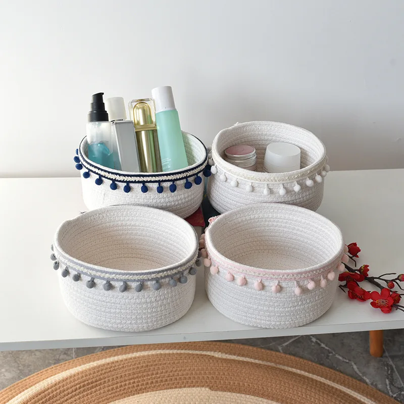 Factory wholesale woven cotton rope storage basket Nordic style simple desktop storage basket can store snacks and debris
