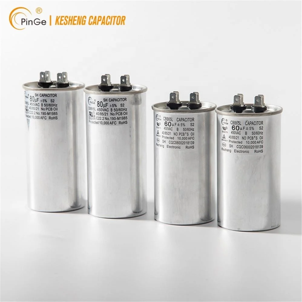 Ks Pinge Silver Tone Polypropylene Oil Film AC Dual Start Cbb65 370/450V Air Conditioner RoHS Capacitor with Factory Price