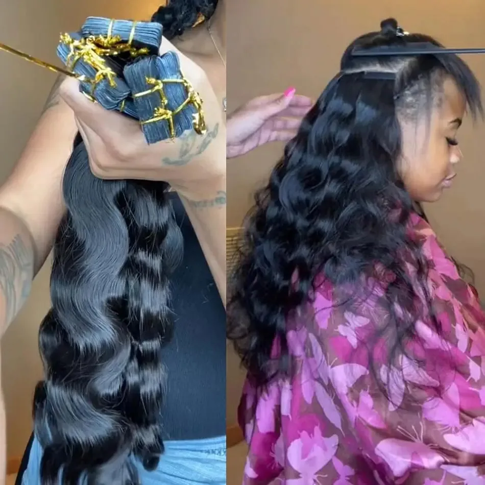 Wholesale 100% Natural Raw Cuticle Aligned Virgin Remy Hair Brazilian Body Wave Tape In Extensions 100 Human Hair