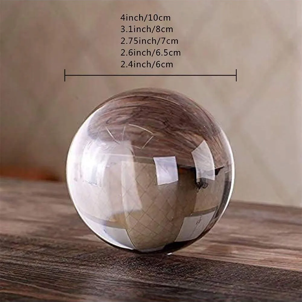 100mm Clear Acrylic Crystal Sphere with Wooden Stand Healing Crystal Ball for Meditation, Home Decoration Various sizes