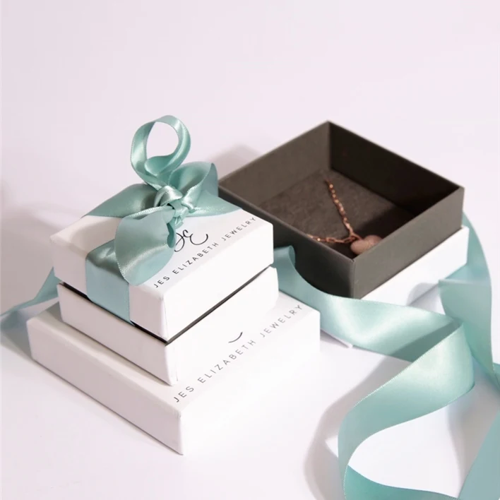 High quality custom logo ribbon bow gold cardboard paper jewelry gift box with lid