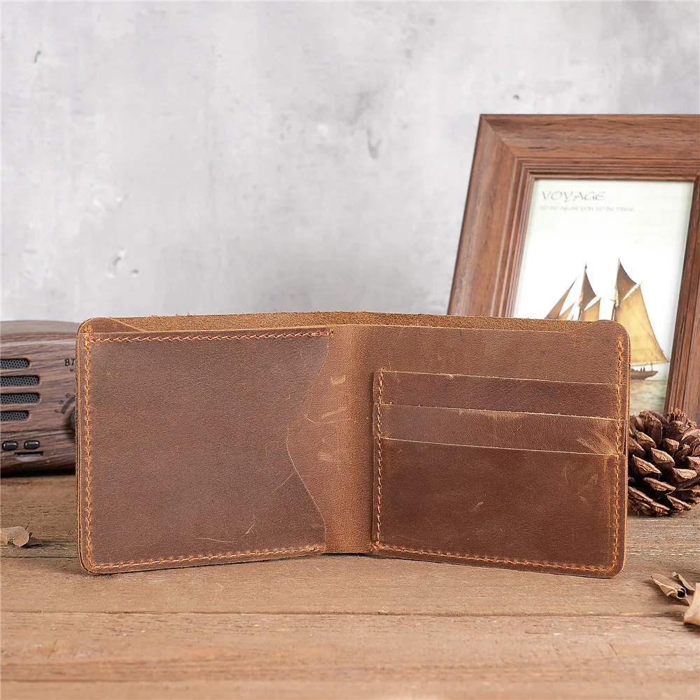 Bifold Vintage Men Crazy Horse Genuine Leather Cow Leather Credit Cards Holder Wallet