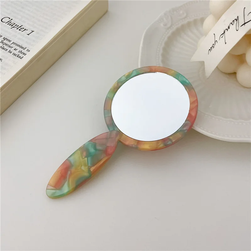 Fashion Retro Acetic Acid Geometric Mirror Lovely Handheld Cosmetic Makeup Mirror Round Beauty Pocket Mirror