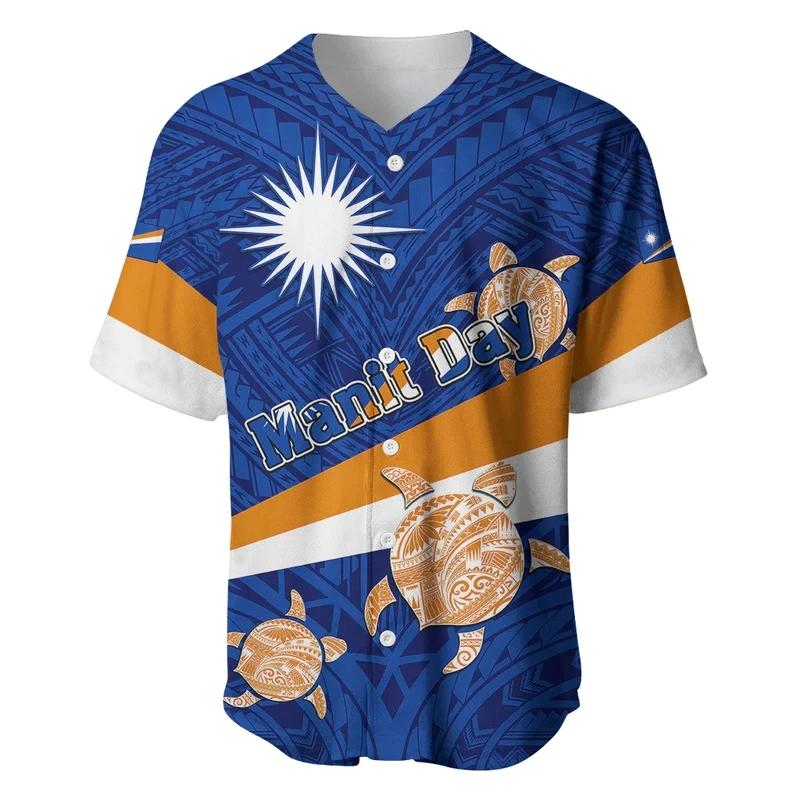 Wholesale Marshall Islands Manit Day Baseball Jersey Mix Hibiscus Flower Maori Pattern Style Male Jersey Men Short Sleeve Shirt