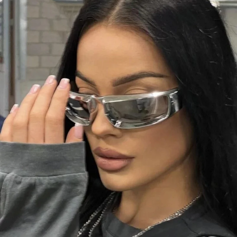 Y2K Cycling Sports Steampunk Sunglasses Women Punk Goggle Brand Designer Sun Glasses Men Silver Mirror Shades Fashion Eyewear