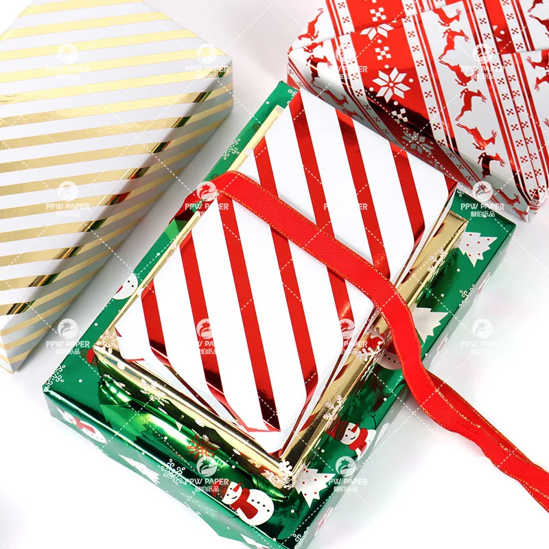 Custom Double-sided Printing Shinny Aluminized Foil Christmas Gift Wrapping Paper Roll for Packaging