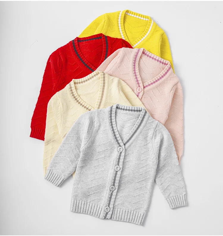 Pure color spring and autumn V-neck baby sweater baby girls knitted cardigan sweater