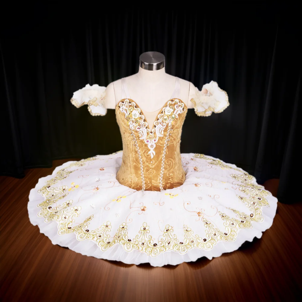 Professional Customized Ballet TUTUTU Raymond Variations Competition Performance Gauze Skirt White Gold Plate Skirt