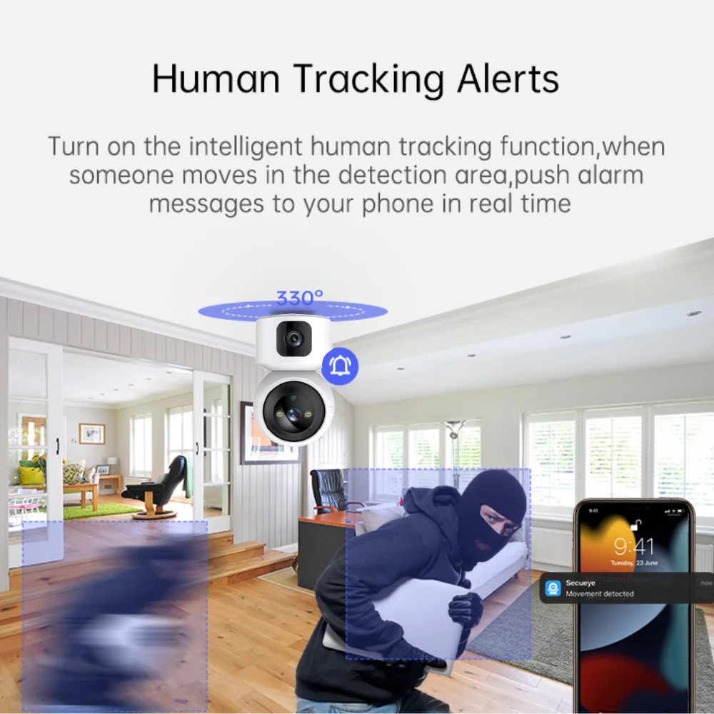 HD 4MP 2K Dual-Lens PTZ Wifi Camera Indoor Auto Tracking Two Way Audio CCTV Home Security Camera IP Video MINI Baby Monitor