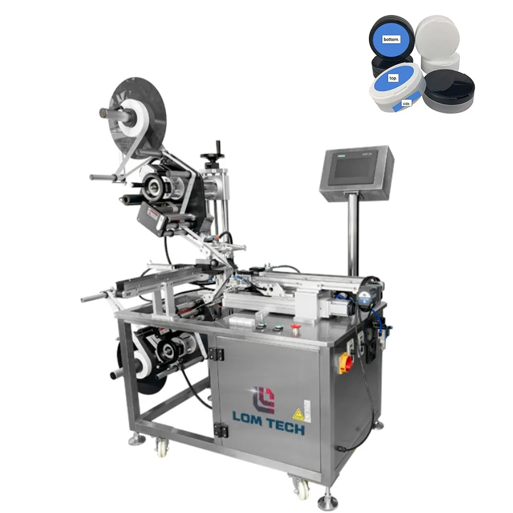 High Speed Automatic Industry Powder Pouch Container Chewing Bag Can Top Bottom Round Side Labeling Machine