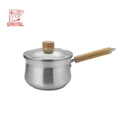 201 stainless steel milk pot 16cm wooden handle customized logo restaurant cooking pot for kitchen