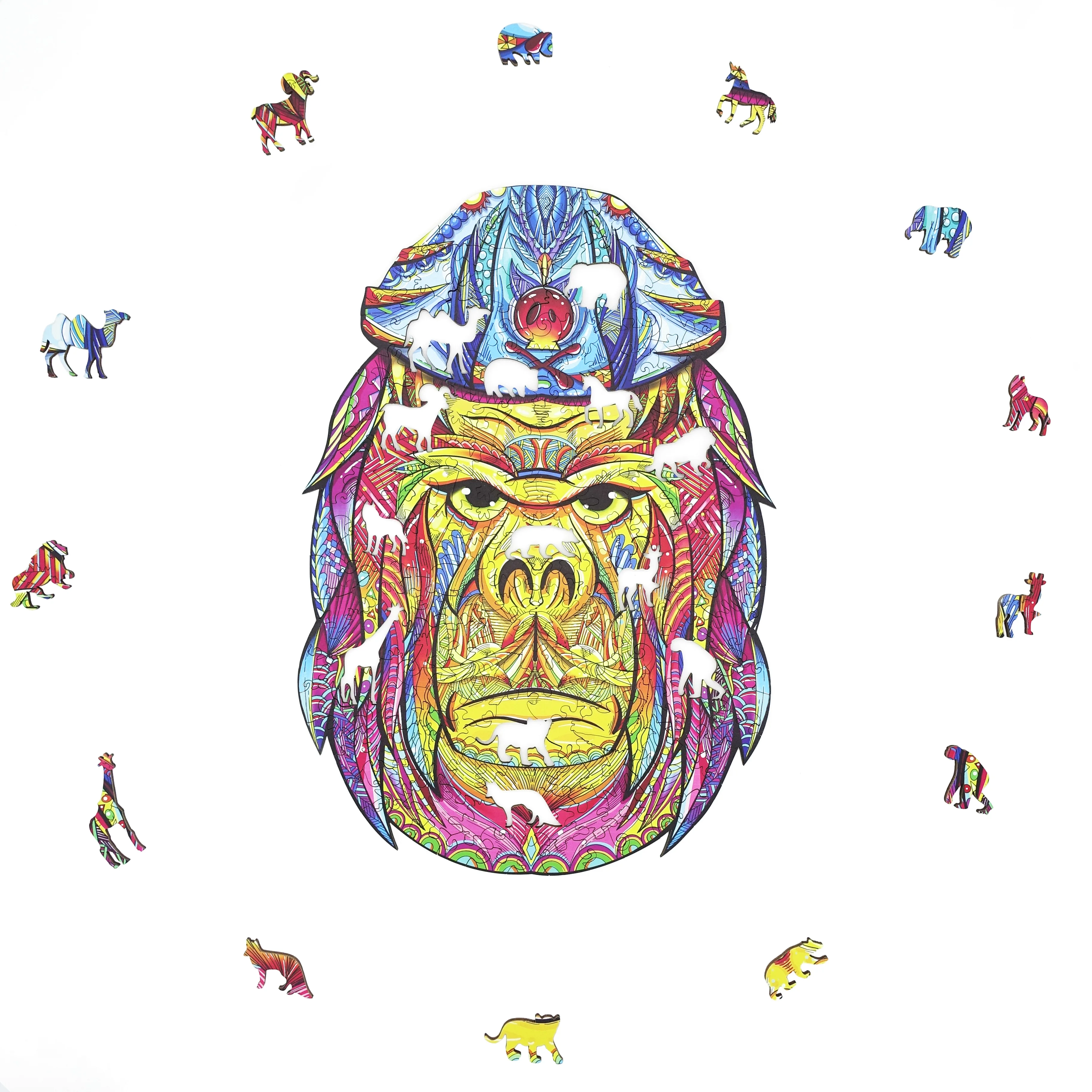 2022 Hongya Wild wooden animal jigsaw puzzle Wooden Blocks Puzzle Baby Coloful Jigsaw Puzzle Game For Kids Early Learning