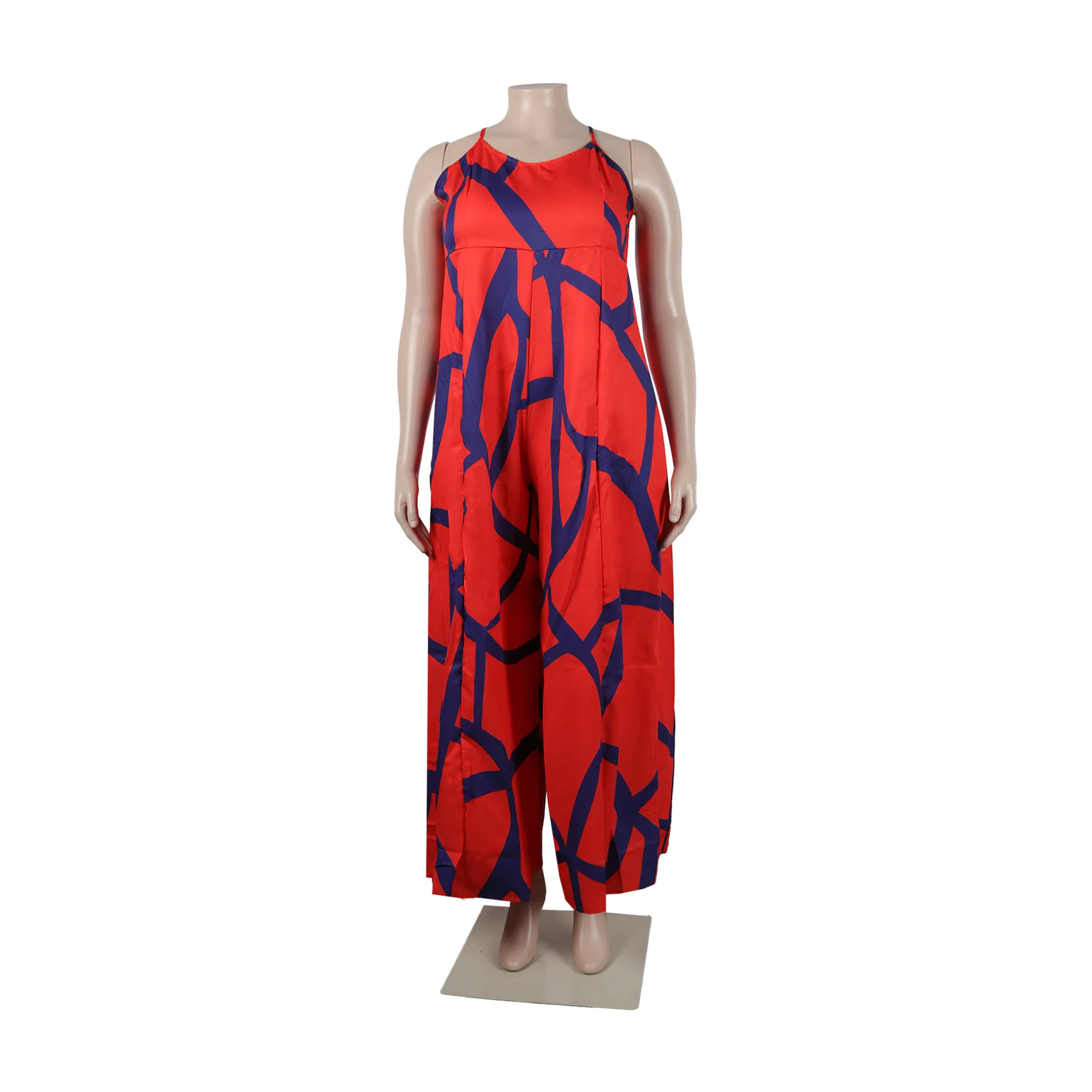 ZIYA A07L91 Printed Large Strap Hollow Waist Wide Leg Women Striped Jumpsuit
