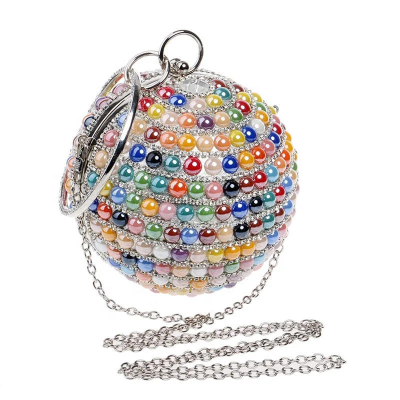 
Fashion round ball shape evening clutch with metal round handle beaded bags handbags women evening bags 