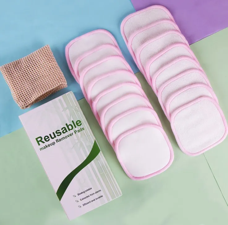 Reusable Bamboo Fiber Makeup Remover Pads Washable square Cleansing Facial Cotton Make Up Removal Pads Tool