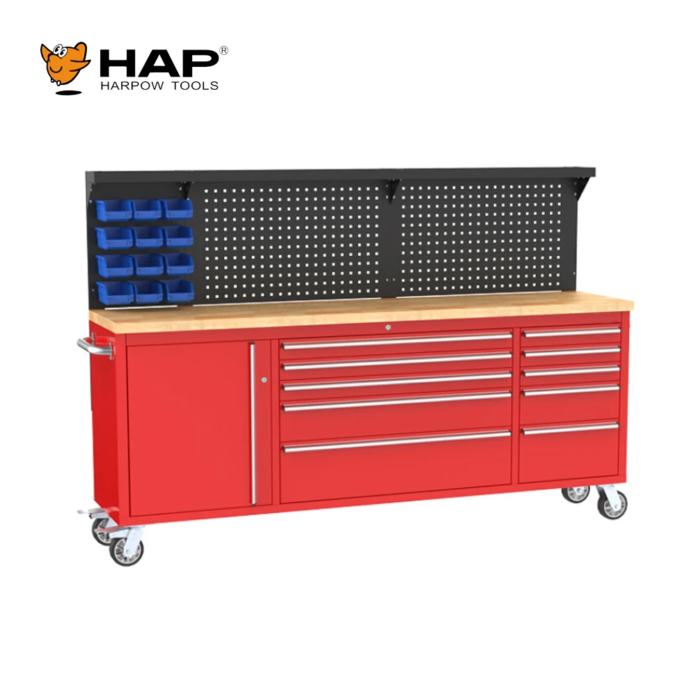 Heavy Duty Workstation Use Tool Cabinet Workbench with Wooden Worktable