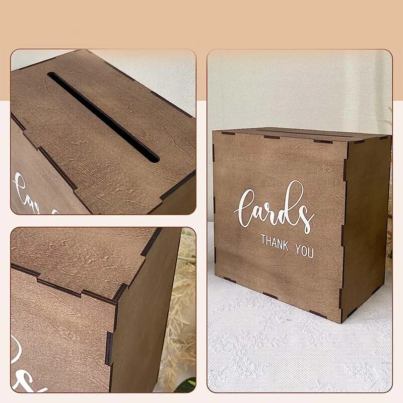 Rustic Wood Gift Card Box Wooden Envelope Money Box for Wedding Reception Party Birthday Baby Shower Graduation Decorations
