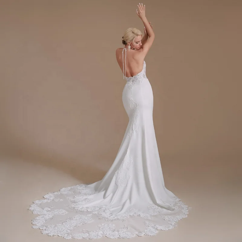 Factory Made New Sample Halter Mermaid Backless Wedding Dresses