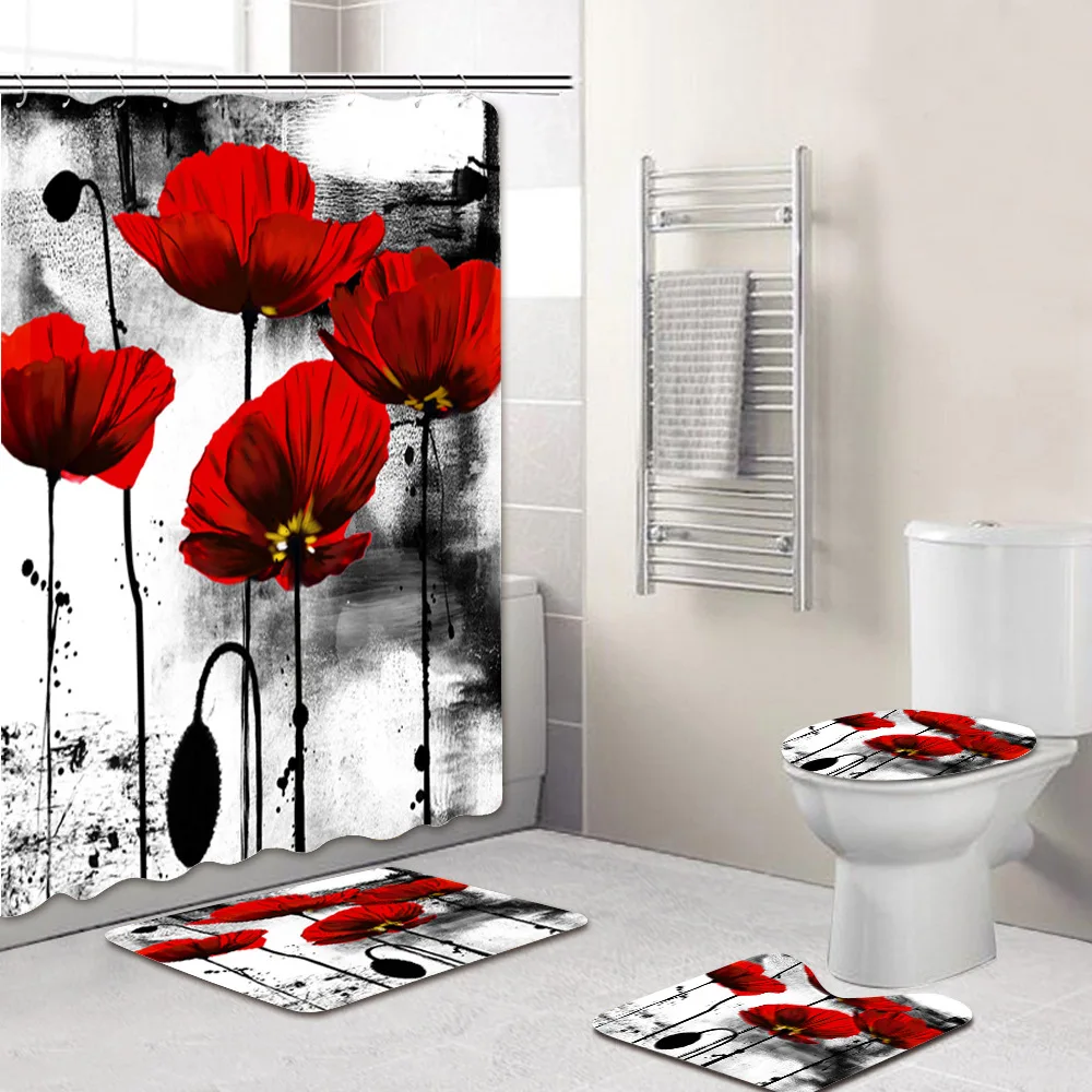 
Colorful Flowers Hot Selling Custom Shower Curtains Bathroom Waterproof Polyester Set Luxury Shower 