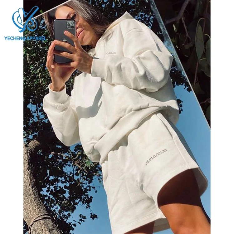 Wholesale Custom Logo 2 Pc Short Sets Crop Top Sweatshirt And Short Set Comfy Cotton Women Two Piece Short Sets